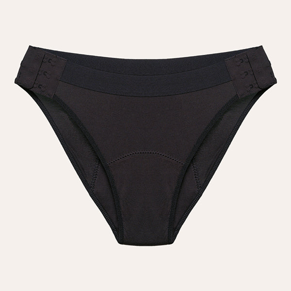 Relixa FLEXA menštruačné nohavičky s bočným zapínaním – silná absorpcia – čierne, veľkosť XXL