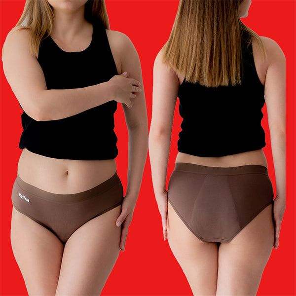 Relixa HIPSTERS menštruačné nohavičky – silná absorpcia, nízky pás – hnedé – foto 2