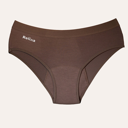 Relixa HIPSTERS menštruačné nohavičky – silná absorpcia, nízky pás – hnedé, veľkosť XS